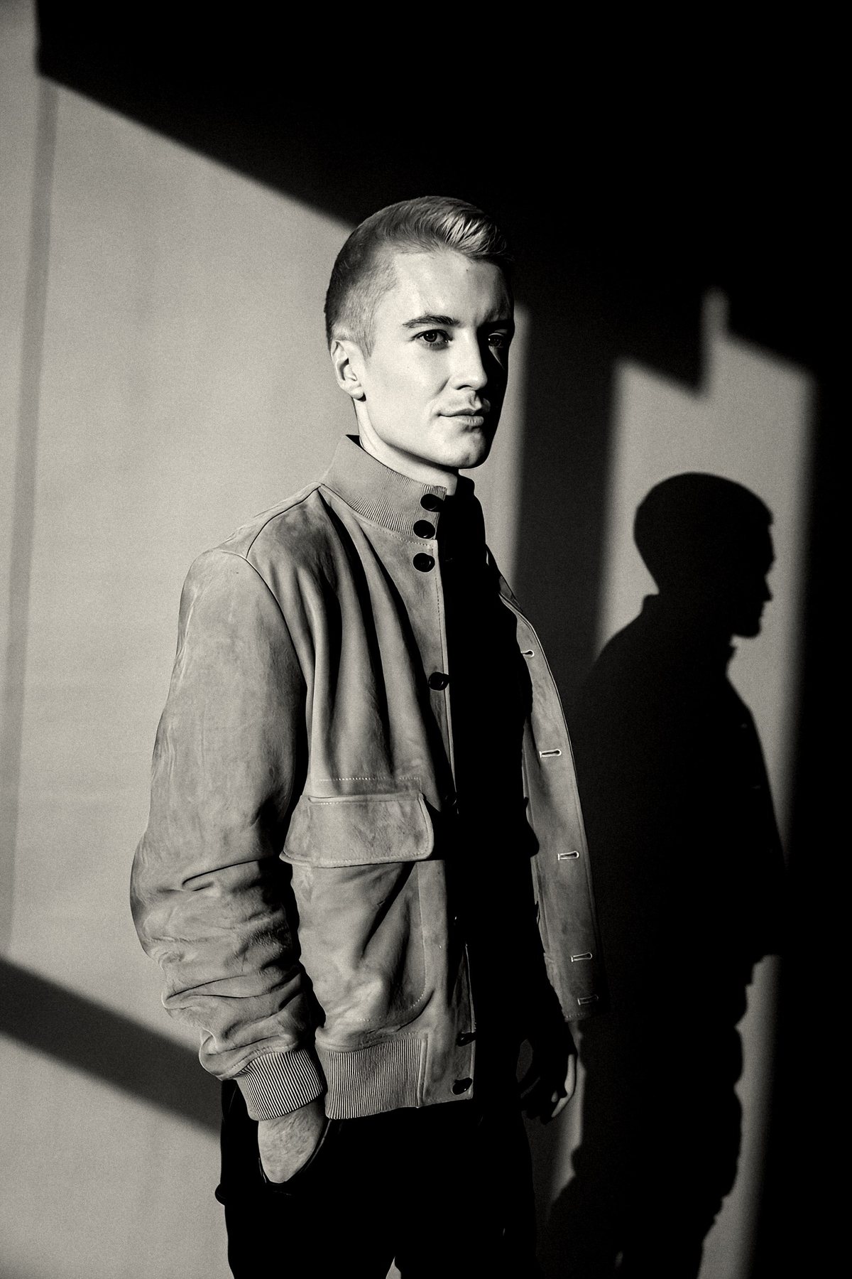 SKU-08 Tonal-Embroidery Hoodie · torso atmosphere editorial with shadow play